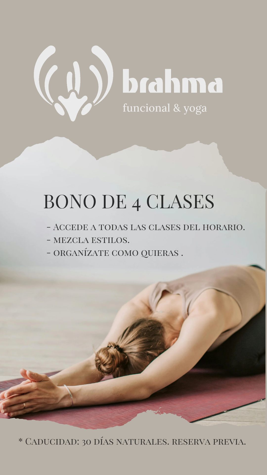 Bono de 4 clases: accede a todas las clases, mezcla estilos y organízate como quieras. Caducidad 30 días naturales
